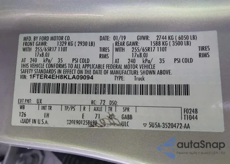 2019 Ford Ranger Xlt from USA, damaged, VIN 1FTER4EH8KLA09094